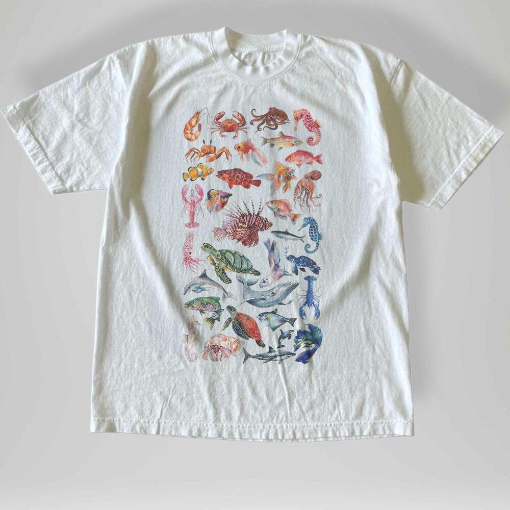 Style Ocean Animals Illustration T-Shirt